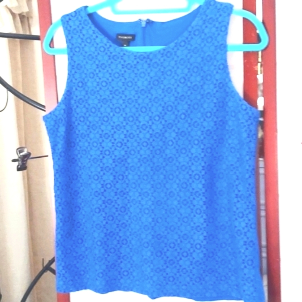 Talbots blue lace Knit lined Sleeveless Top Sz M